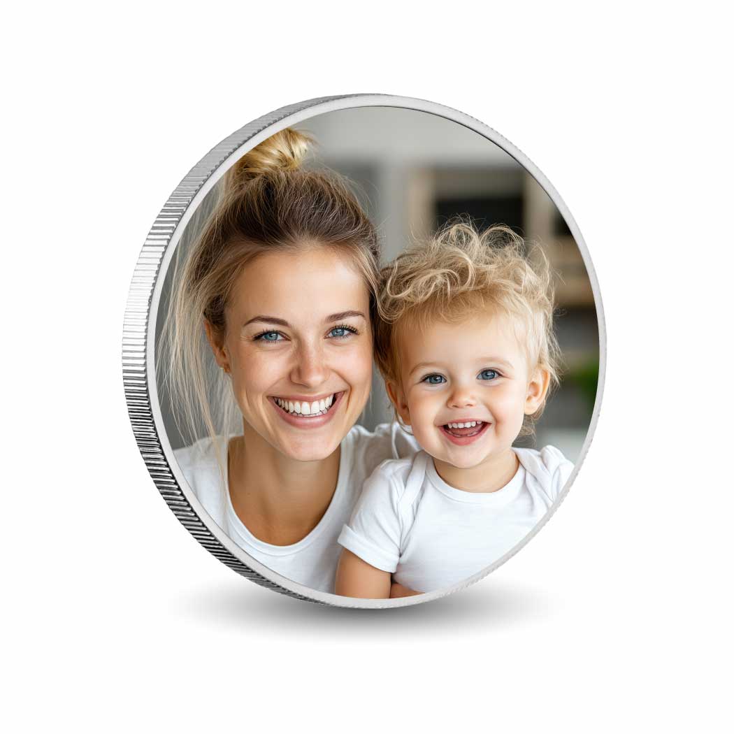 Your Family Photo → Made into a Meaningful Design → Printed on 1 oz Fine Silver → A Keepsake for Generations - Arverni Mint