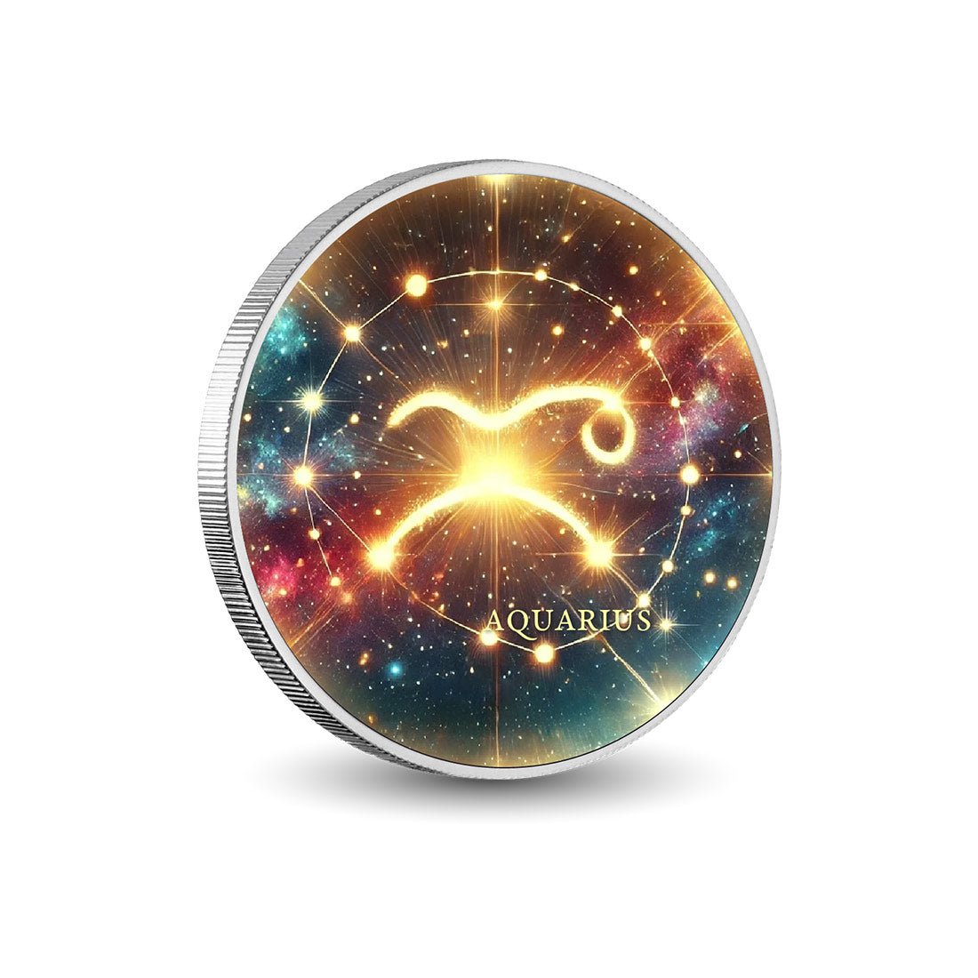 Zodiac Signs - Aquarius 1oz Silver Coloured Coin - Arverni Mint