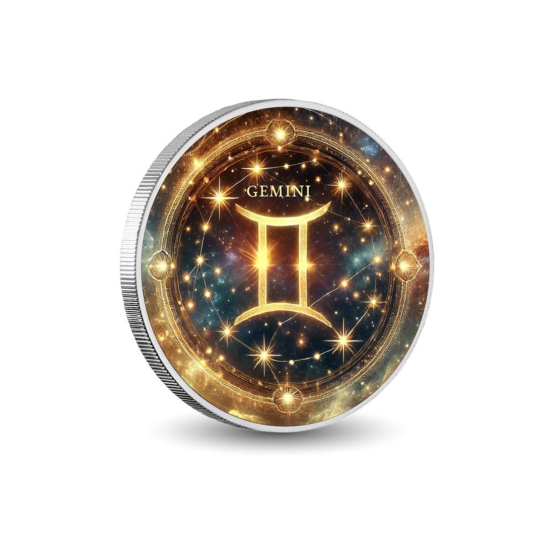 Zodiac Signs Circle - Gemini 1oz Silver Coloured Coin - Arverni Mint
