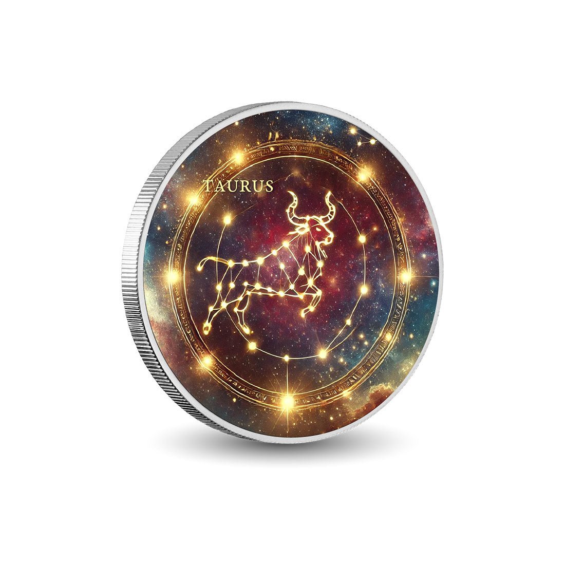 Zodiac Signs Circle - Taurus 1oz Silver Coloured Coin - Arverni Mint