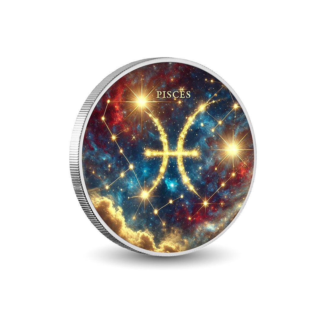Zodiac Signs - Pisces 1oz Silver Coloured Coin - Arverni Mint